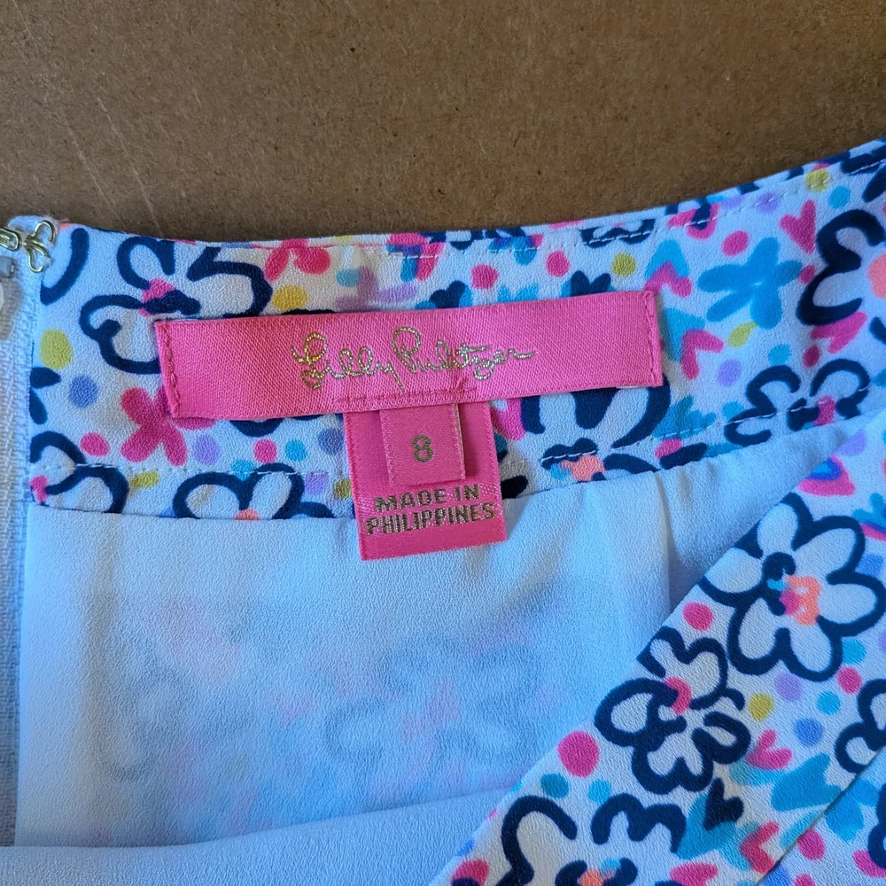 Lilly Pulitzer Floral Tiered Mini Skirt - White with Pink & Blue Summer - Picture 3 of 3